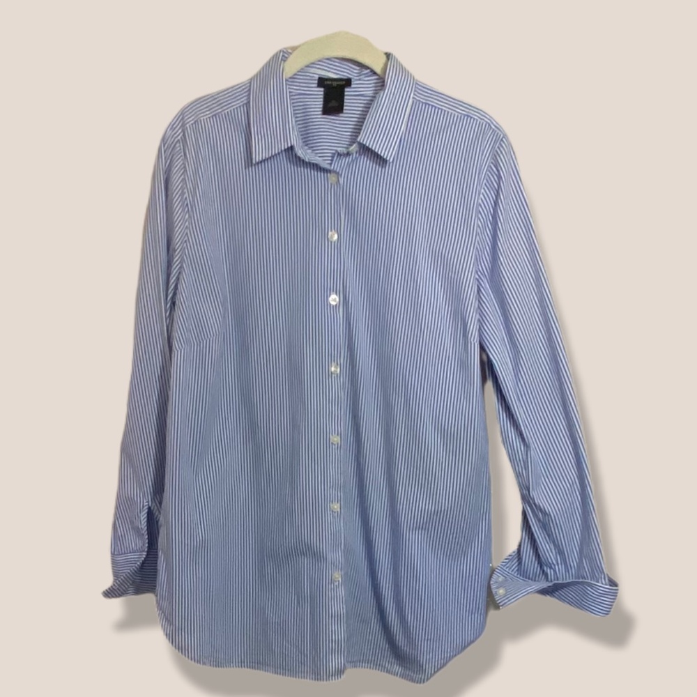 Ann Taylor Button Down Blue and White Striped Blouse Size 12